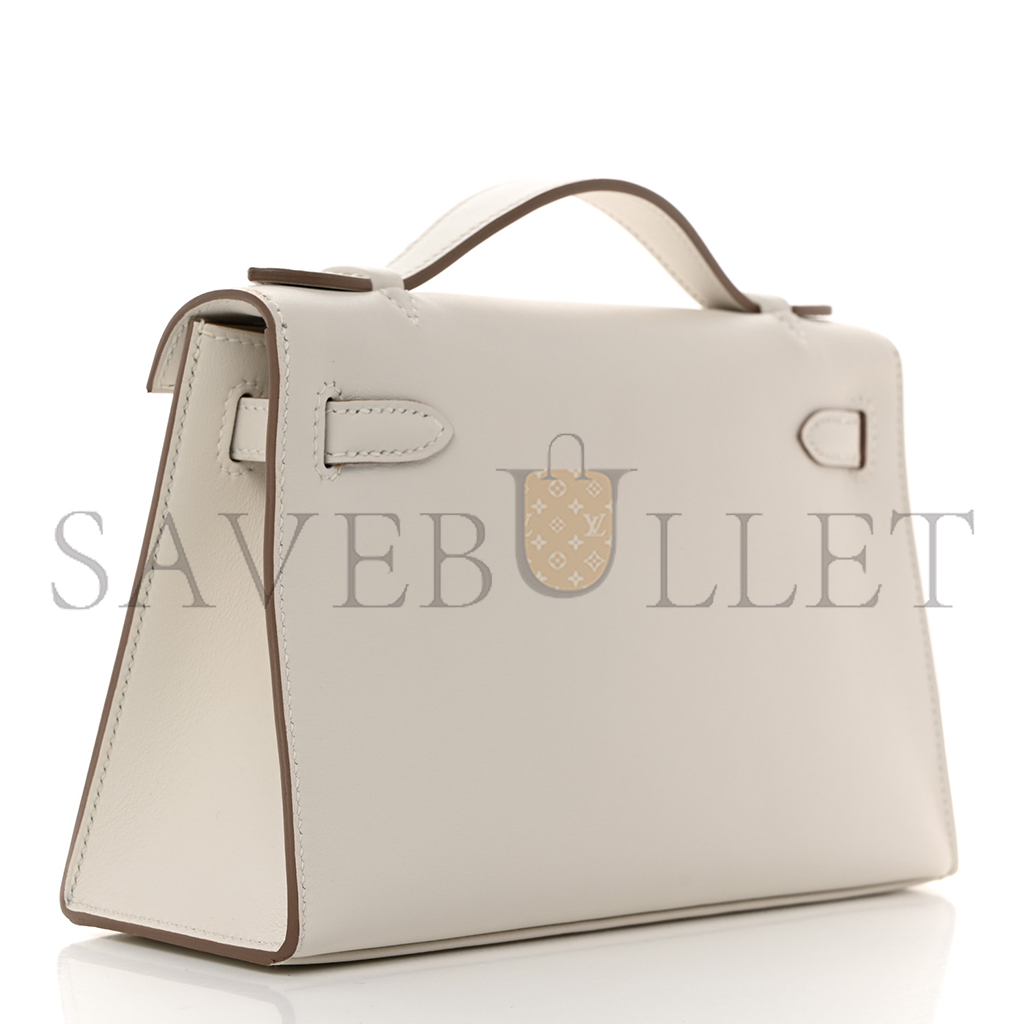 HERMÈS MASTER SWIFT KELLY POCHETTE CLUTCH MILKSHAKE WHITE GOLD BUCKLE(22*14*7cm) 